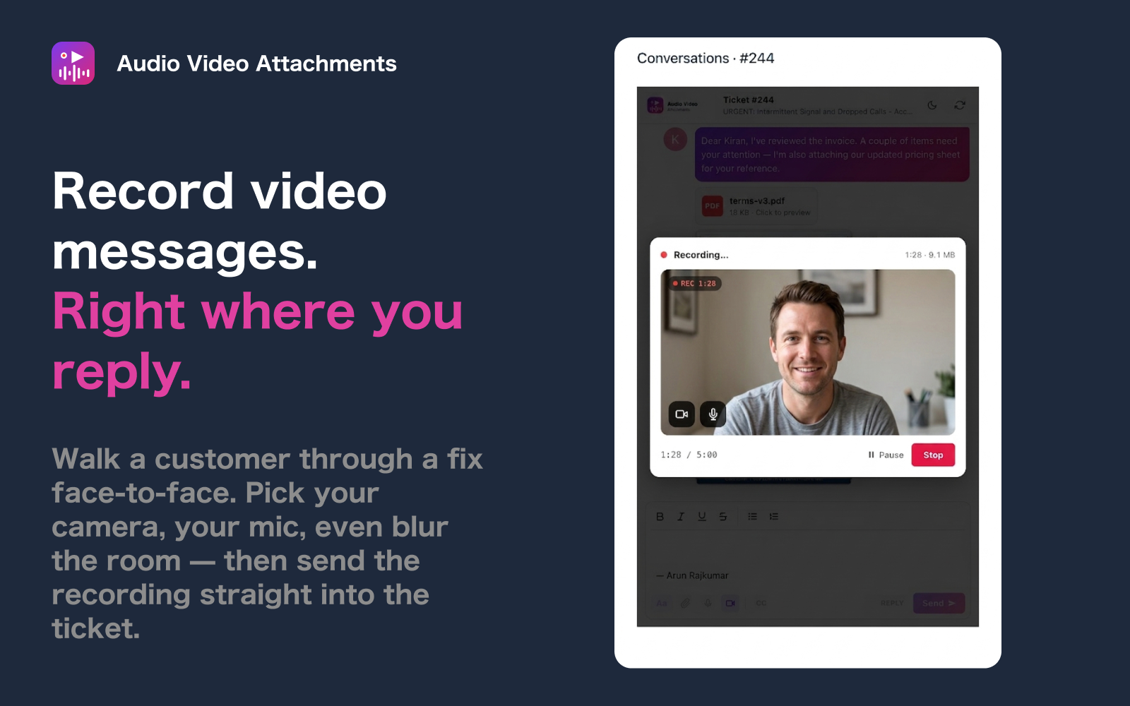 Video recorder mid-recording with background blur active and studio controls visible