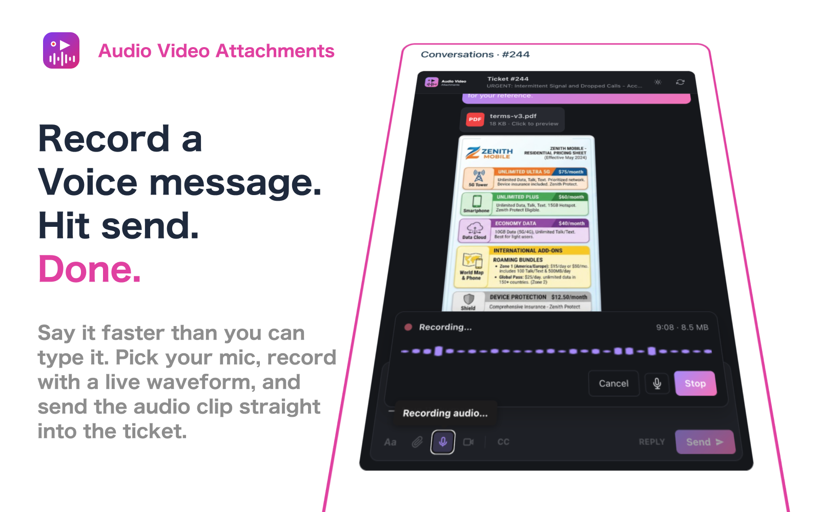 Live audio recorder with animated waveform visualiser and microphone selector