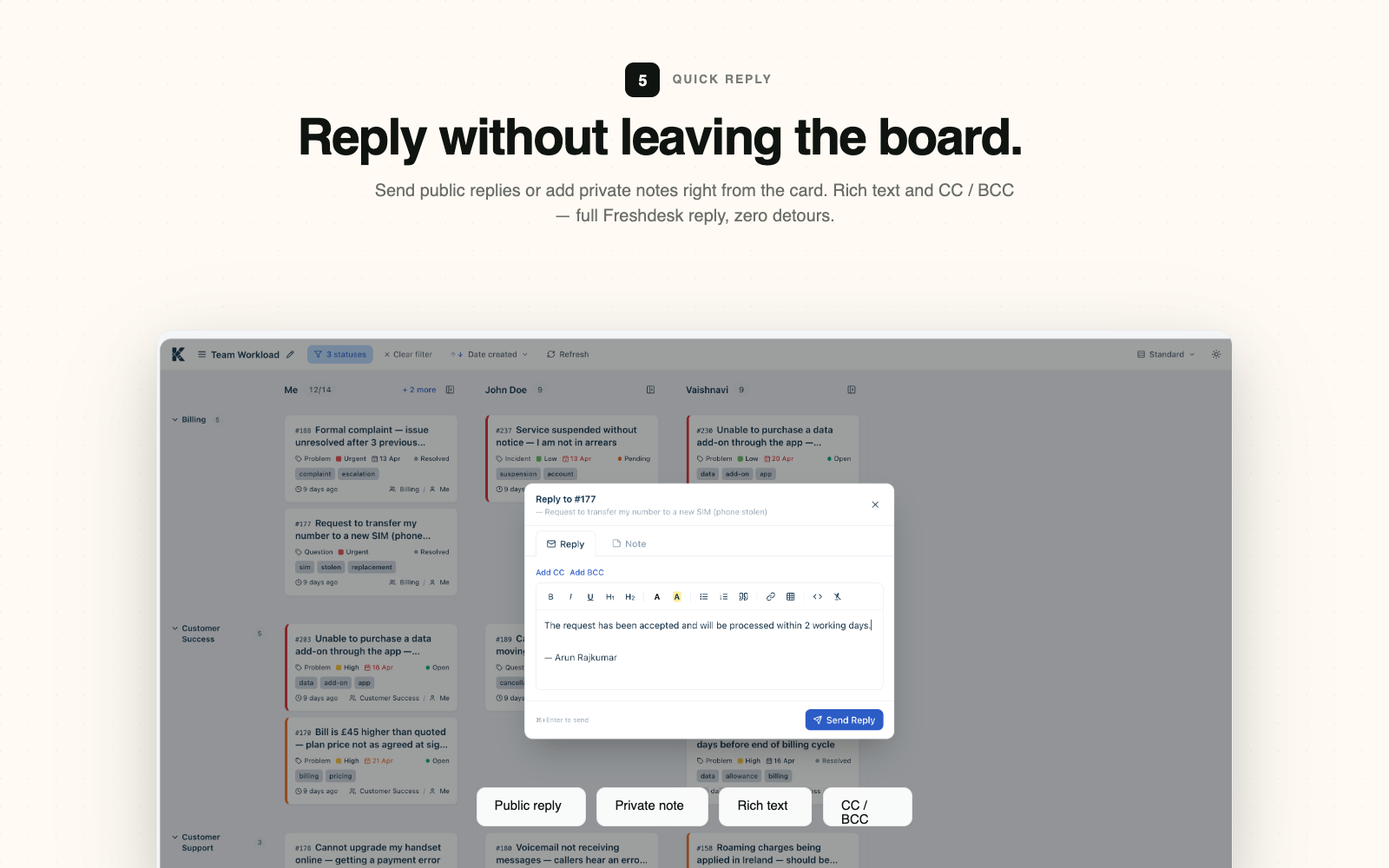 Quick reply modal