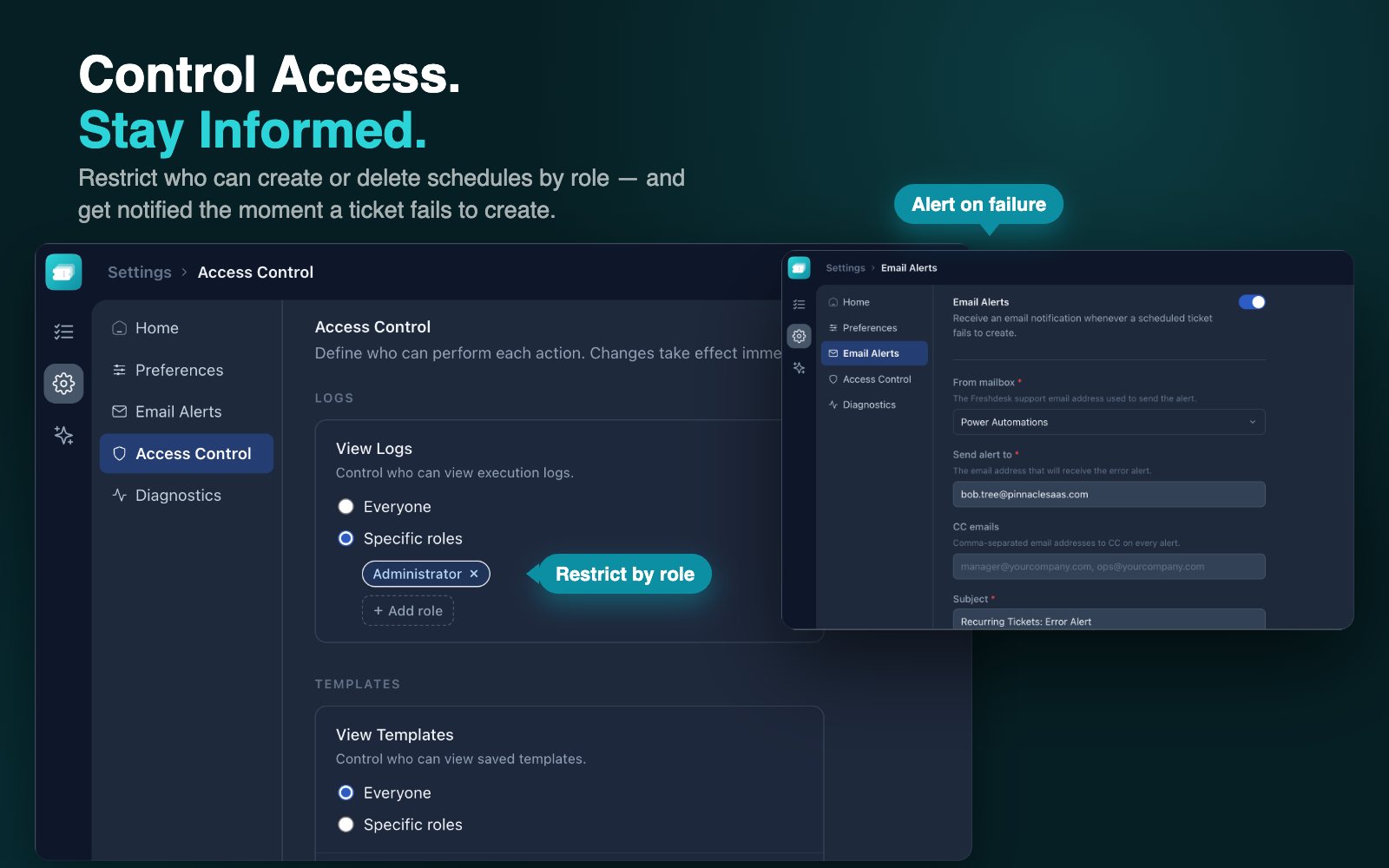 Access control and email alerts